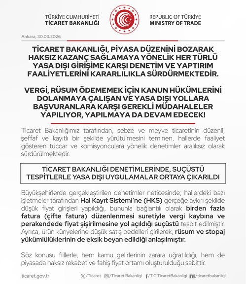 Ticaret Bakanlığı, piyasa düzenini
