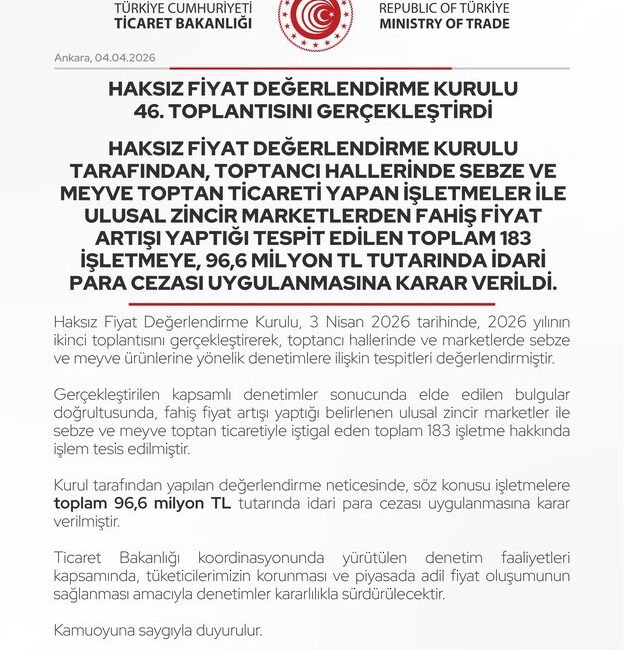 Ticaret Bakanlığı Haksız Fiyat Değerlendirme