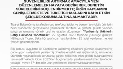 Ticaret Bakanlığı, yenilenmiş ürünler piyasasında