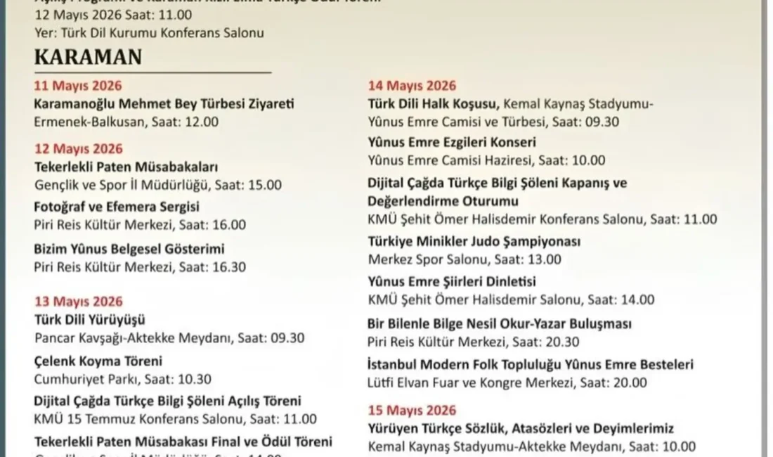 Karaman Valiliği, 749. Türk Dil Bayramı ve Yunus Emre’yi Anma