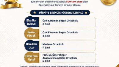 Karaman Milli Eğitim Müdürlüğü, öğrencilerin elde ettiği önemli bir başarıyı